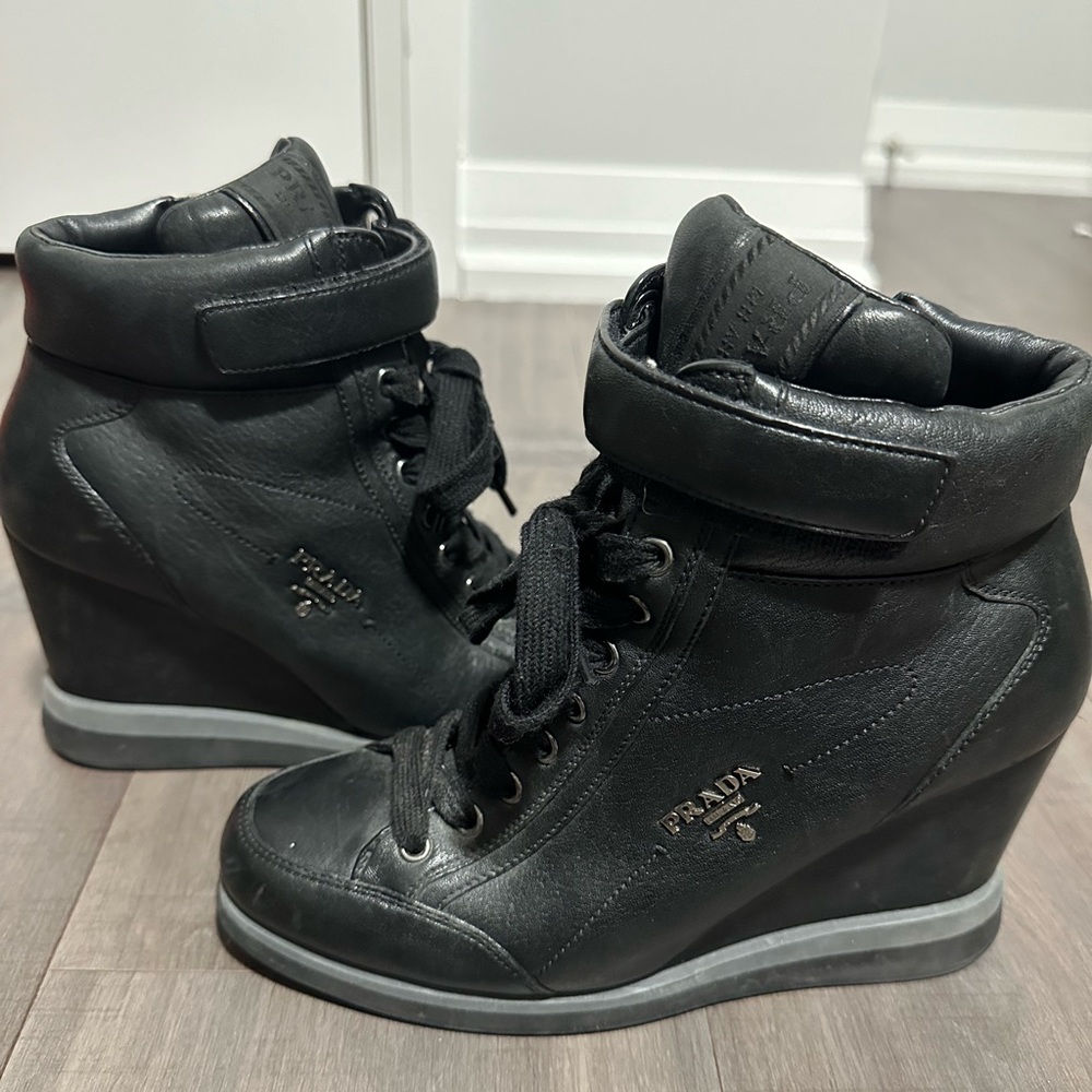 ❌SOLD❌ Prada wedge sneaker black leather